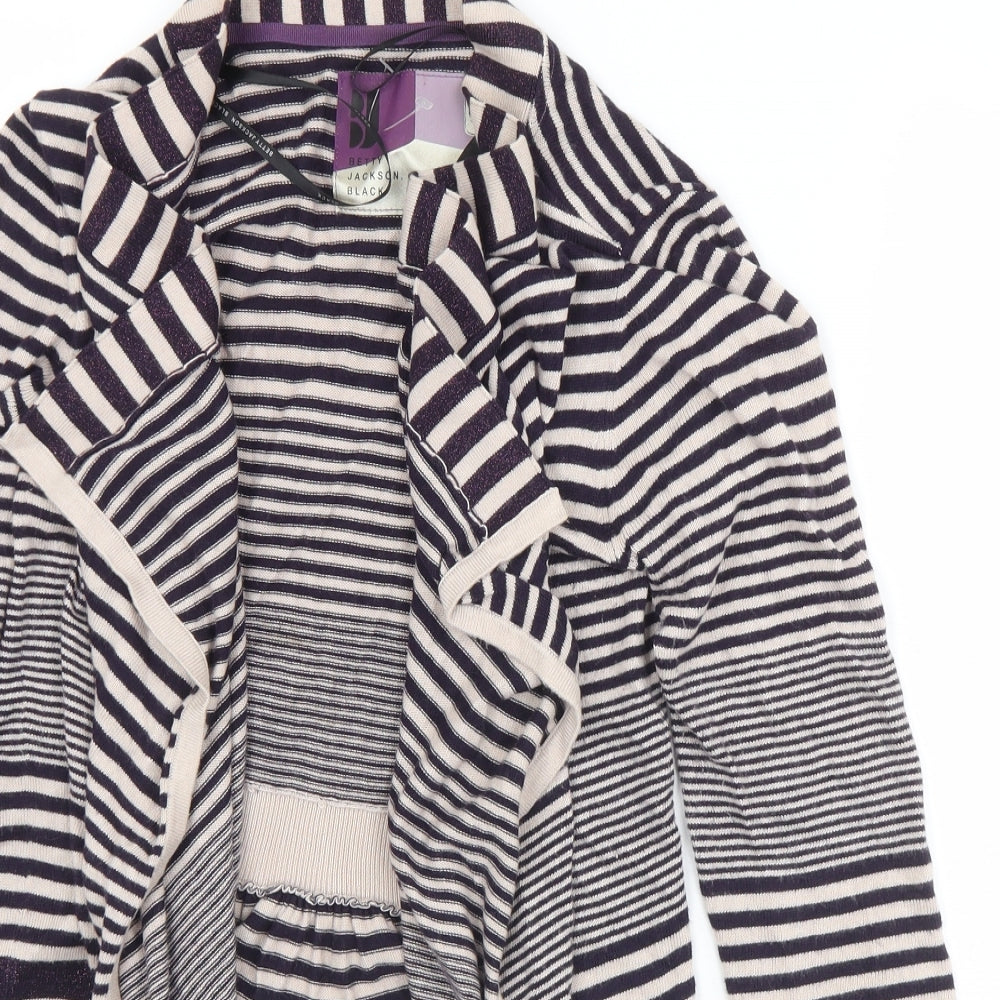 Betty Jackson Womens Black Collared Striped Viscose Cardigan Jumper Size 12