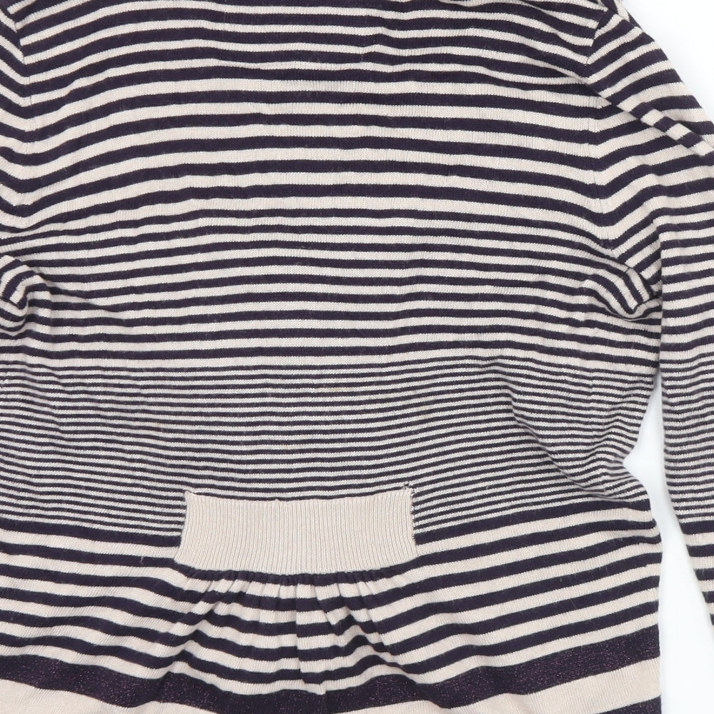 Betty Jackson Womens Black Collared Striped Viscose Cardigan Jumper Size 12