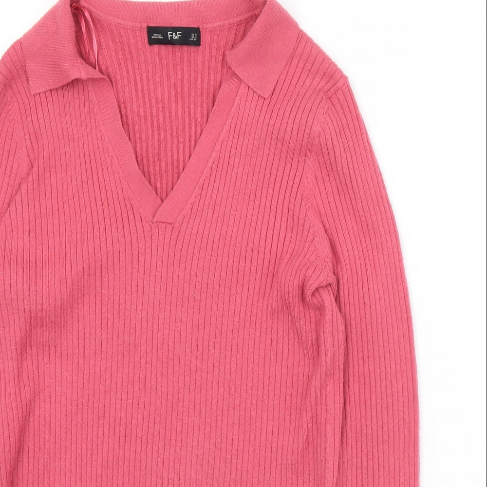 F&F Womens Pink Collared  Viscose Pullover Jumper Size 10