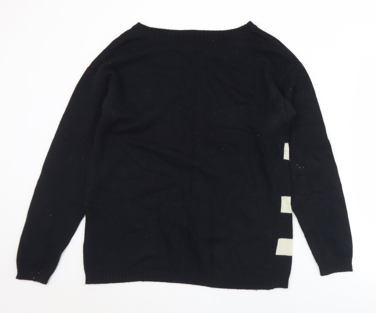 Savoir Womens Black Boat Neck Striped Viscose Pullover Jumper Size 16