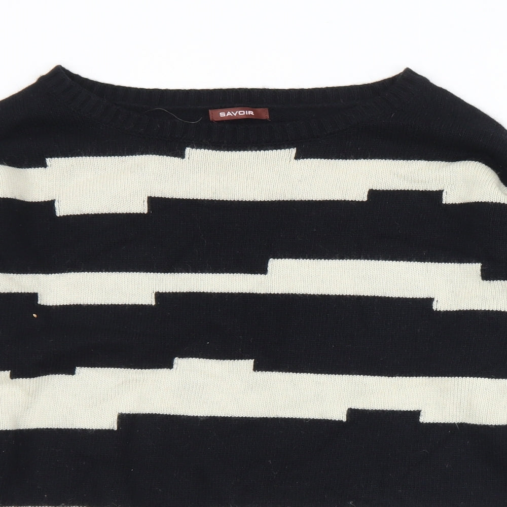 Savoir Womens Black Boat Neck Striped Viscose Pullover Jumper Size 16