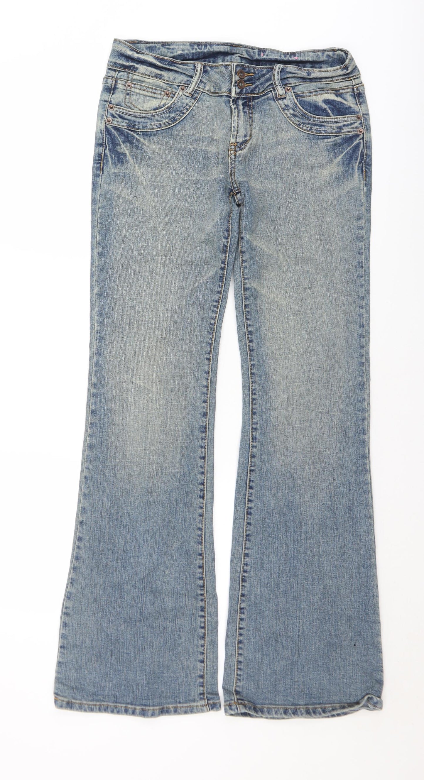 Bay Womens Blue  Cotton Bootcut Jeans Size 14 L32 in Regular Button