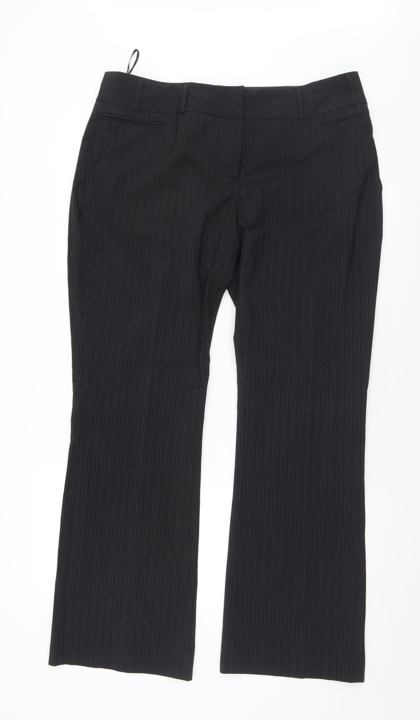 Peacocks Womens Black Striped Polyester Trousers  Size 16 L30 in Regular Zip