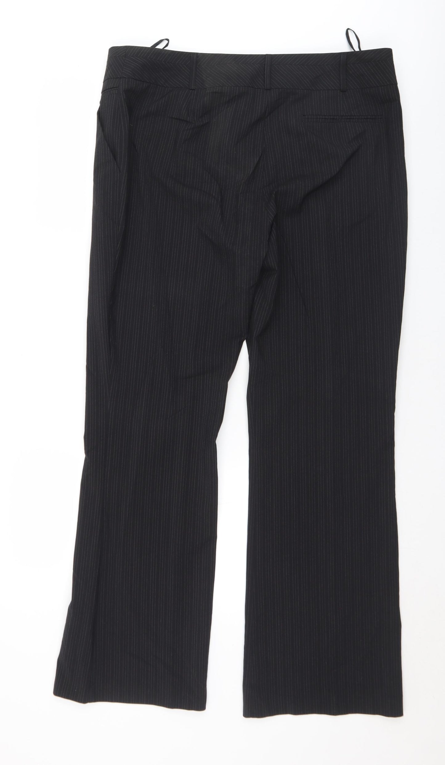 Peacocks Womens Black Striped Polyester Trousers  Size 16 L30 in Regular Zip
