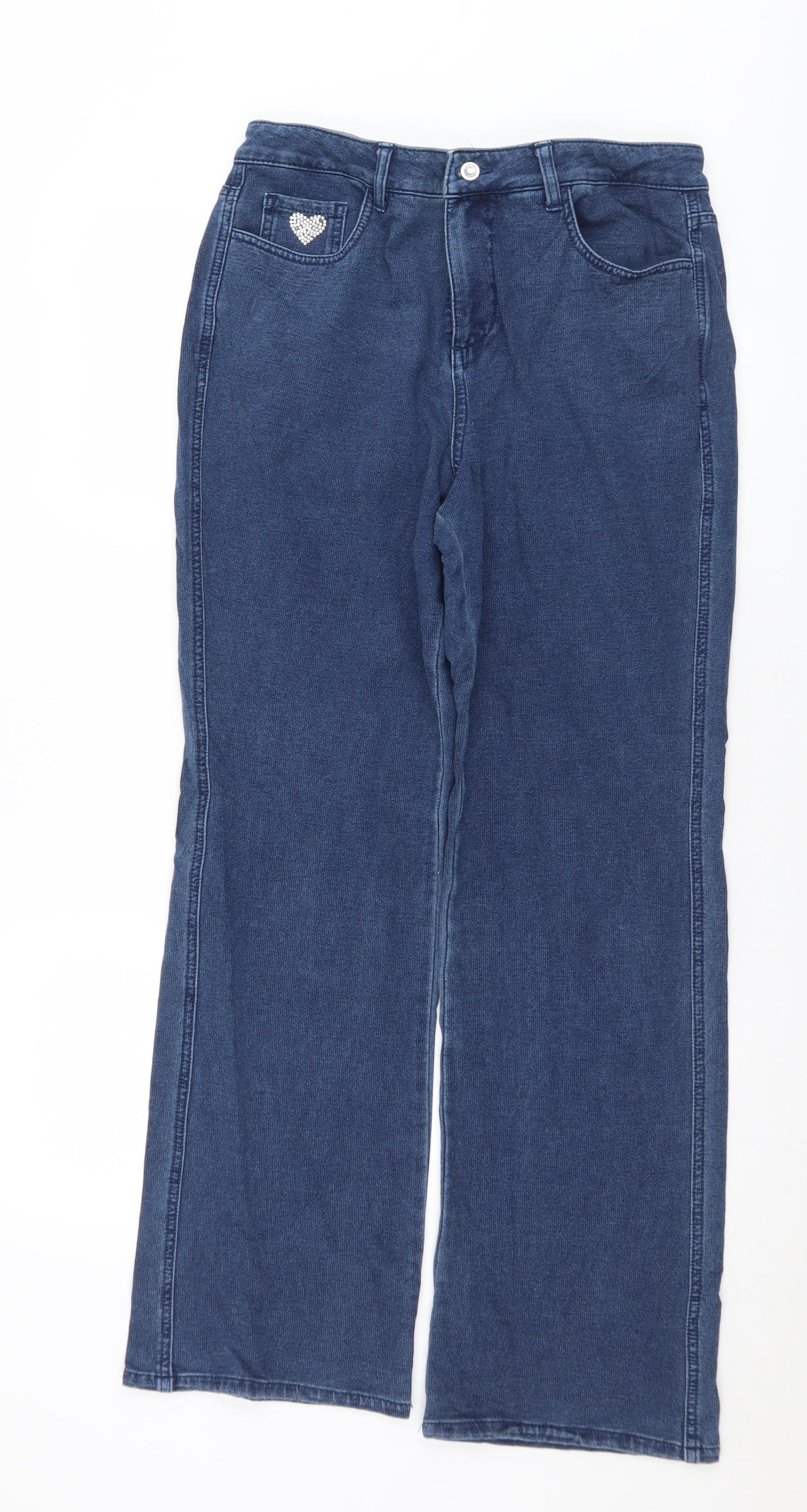 Dream Jeannes Womens Blue  Cotton Straight Jeans Size 14 L30 in Regular Button - Stretch
