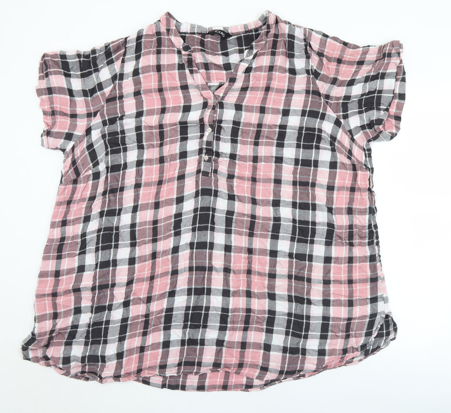 Yours Womens Pink Plaid Viscose Basic Blouse Size 26 Collared - 26/28