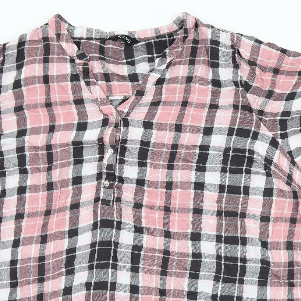 Yours Womens Pink Plaid Viscose Basic Blouse Size 26 Collared - 26/28