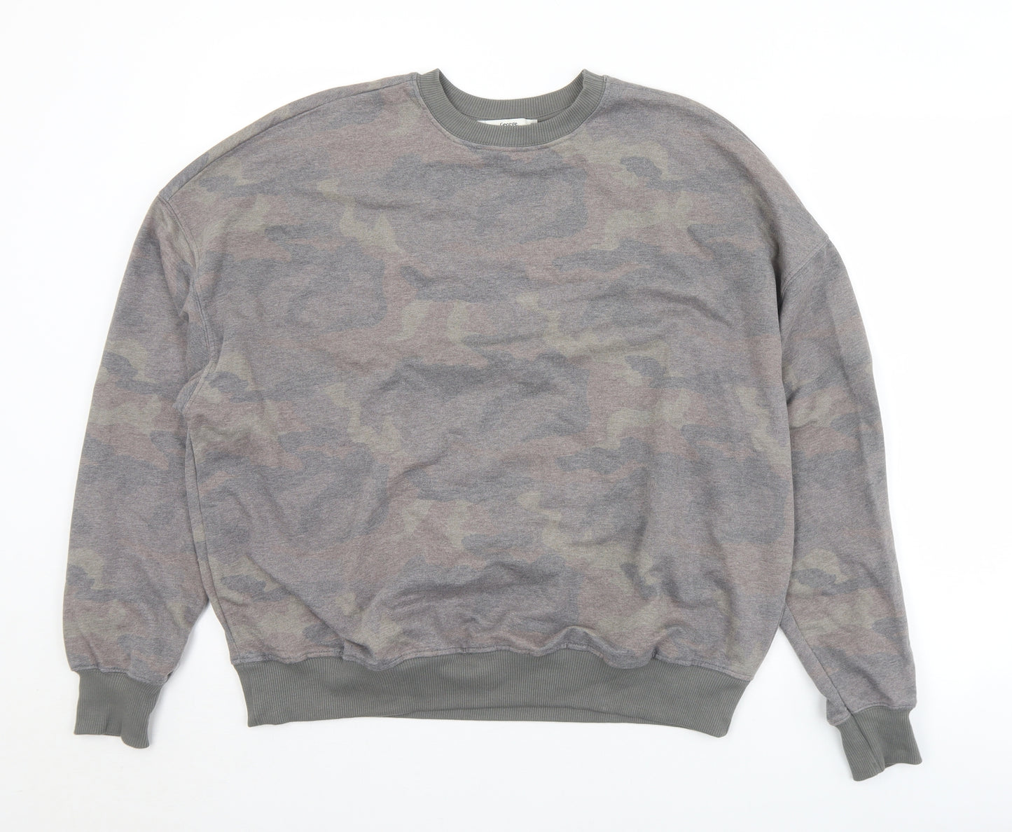 George Mens Grey Camouflage Cotton Pullover Sweatshirt Size S