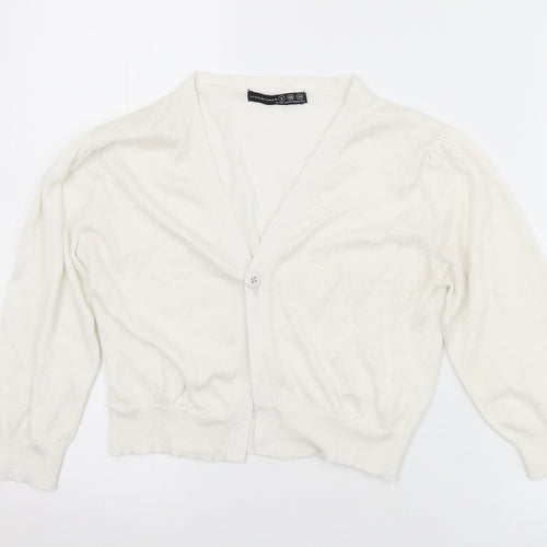 Atmosphere Womens White V-Neck  Acrylic Cardigan Jumper Size 8