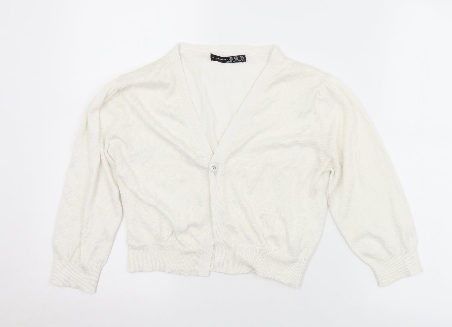 Atmosphere Womens White V-Neck  Acrylic Cardigan Jumper Size 8