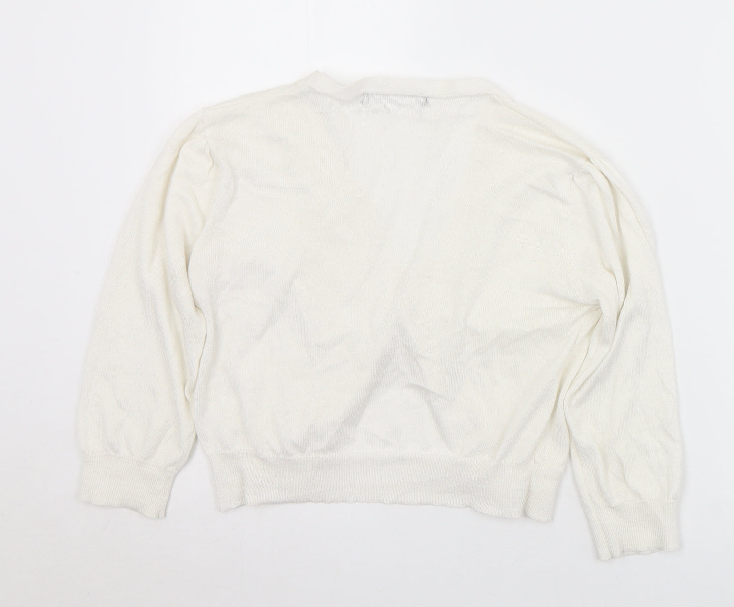 Atmosphere Womens White V-Neck  Acrylic Cardigan Jumper Size 8