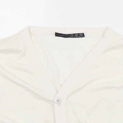 Atmosphere Womens White V-Neck  Acrylic Cardigan Jumper Size 8