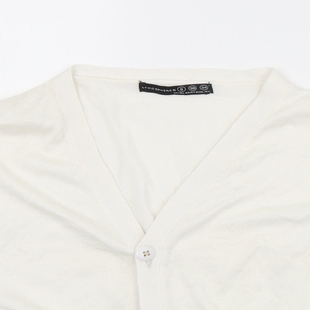 Atmosphere Womens White V-Neck  Acrylic Cardigan Jumper Size 8