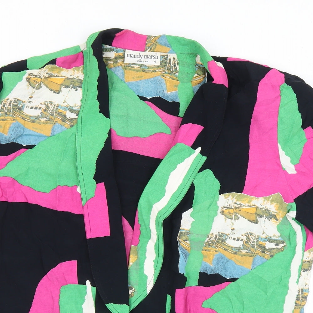 Mandy Marsh Womens Multicoloured Geometric Polyester Wrap Blouse Size 14 Collared