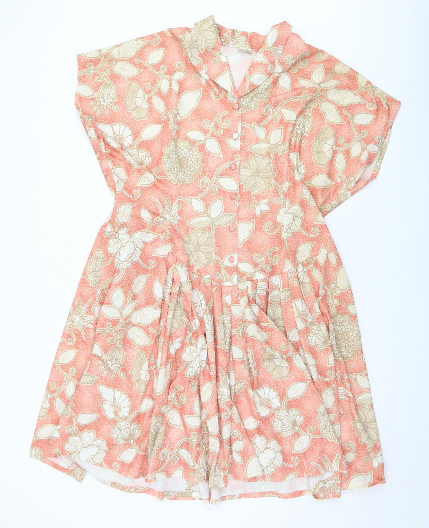 Preworn Womens Orange Floral Polyester Fit & Flare  Size 20  Collared Button