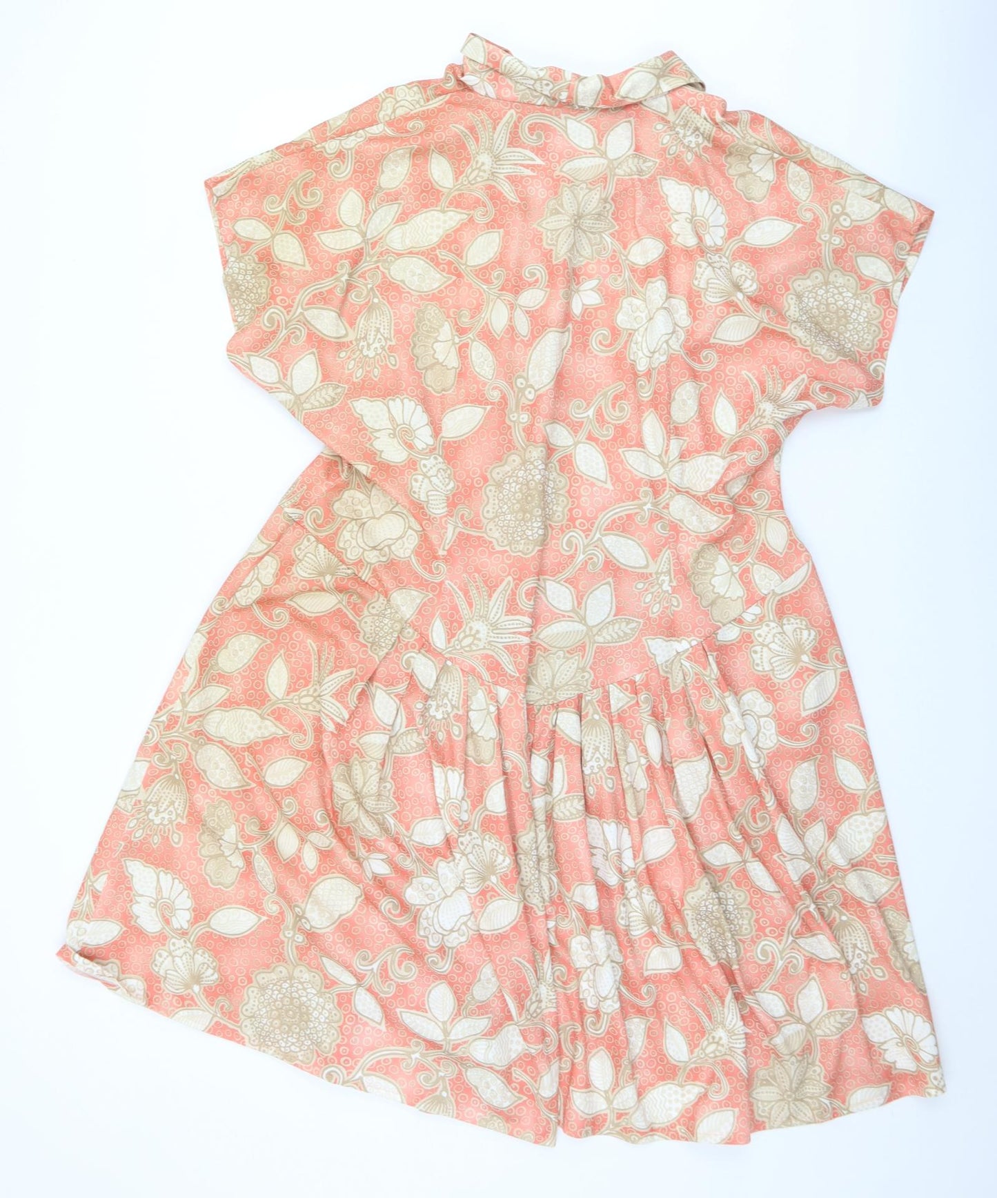 Preworn Womens Orange Floral Polyester Fit & Flare  Size 20  Collared Button