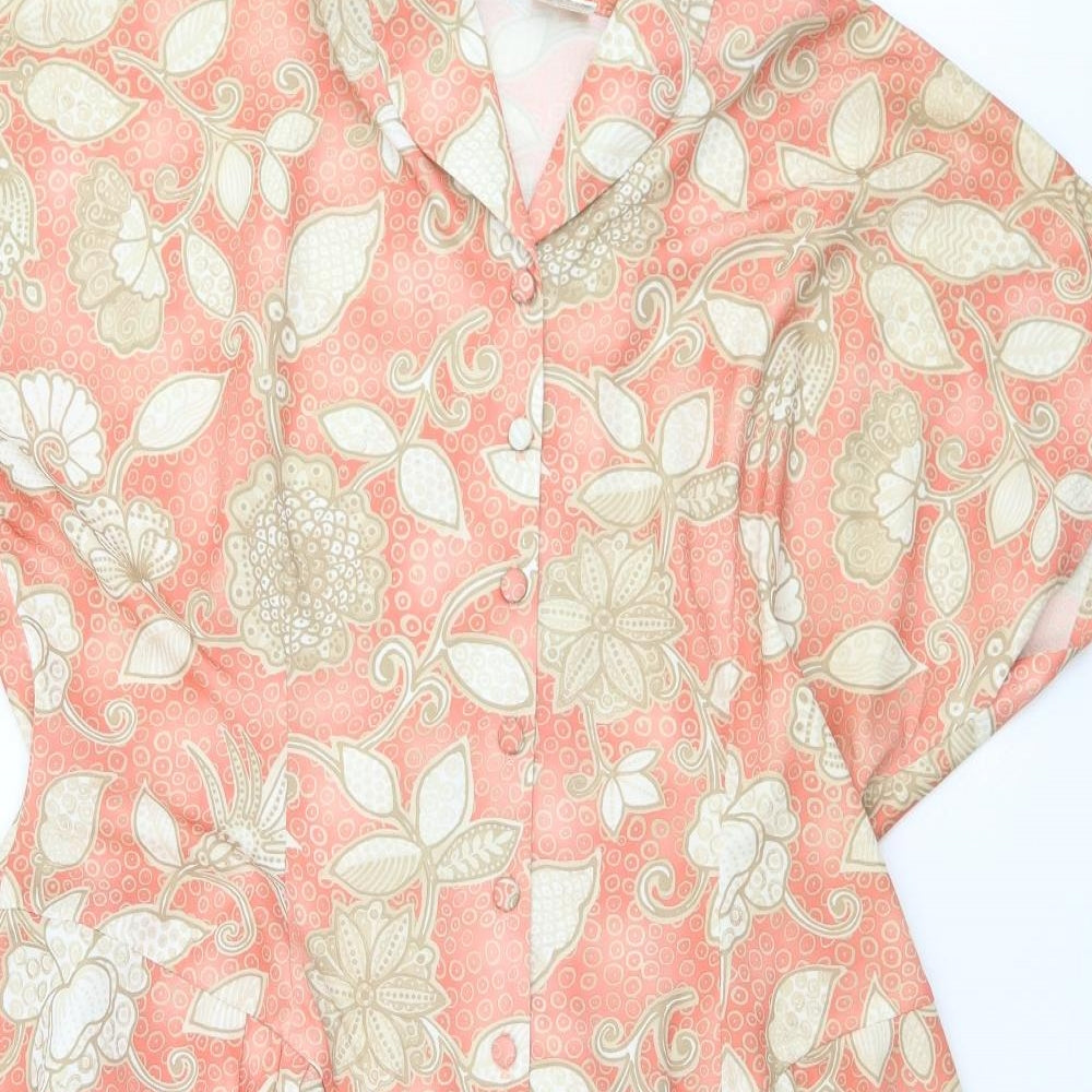 Preworn Womens Orange Floral Polyester Fit & Flare  Size 20  Collared Button