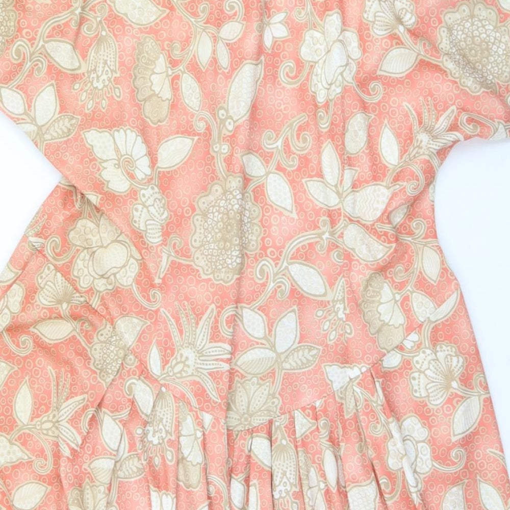 Preworn Womens Orange Floral Polyester Fit & Flare  Size 20  Collared Button