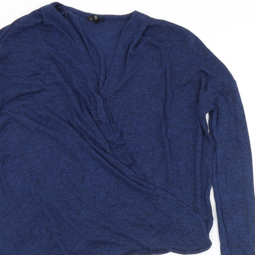 River Island Womens Blue V-Neck  Viscose Wrap Jumper Size 8