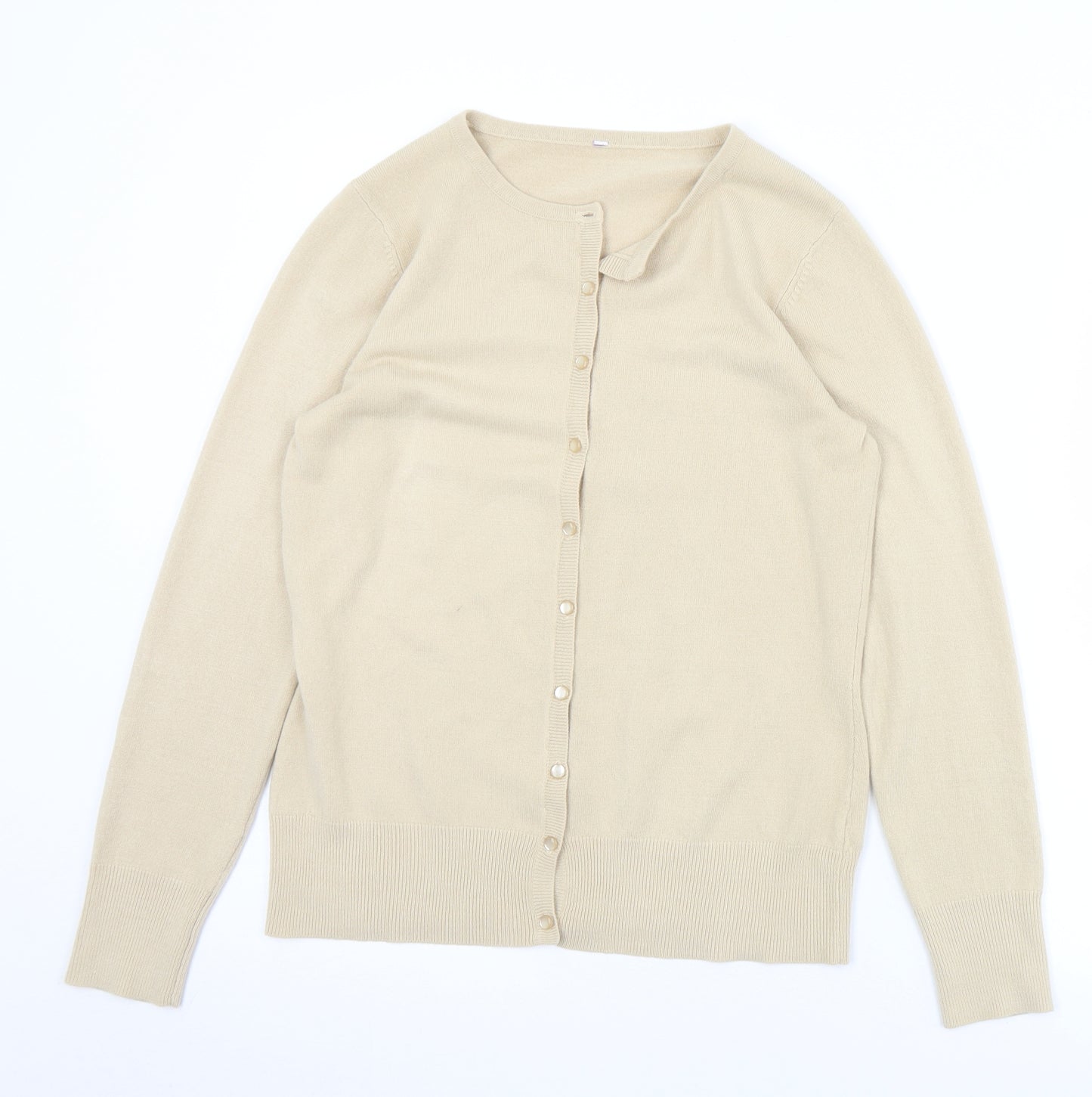 BHS Womens Beige Round Neck  Acrylic Cardigan Jumper Size 10