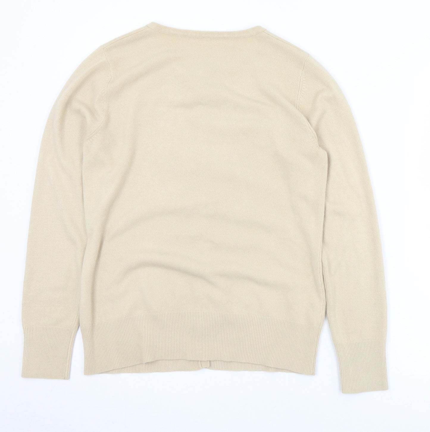 BHS Womens Beige Round Neck  Acrylic Cardigan Jumper Size 10