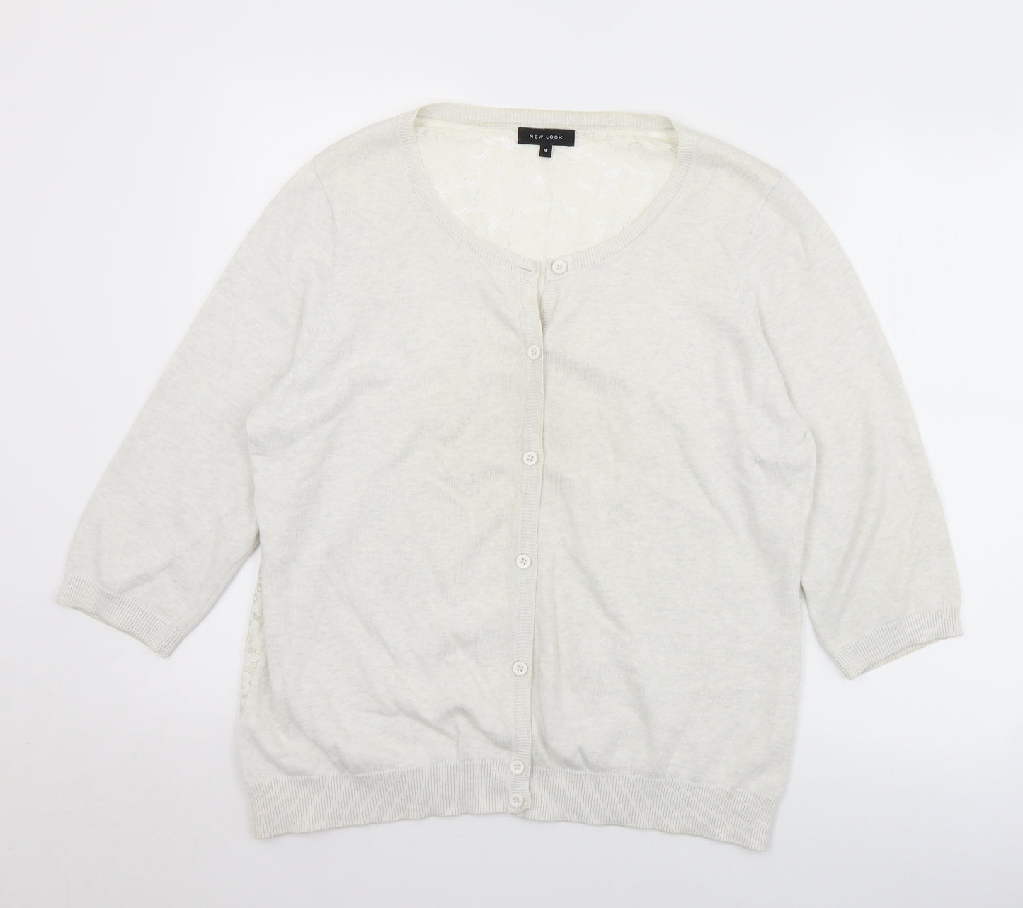 New Look Womens White Round Neck  Polyester Cardigan Jumper Size 18