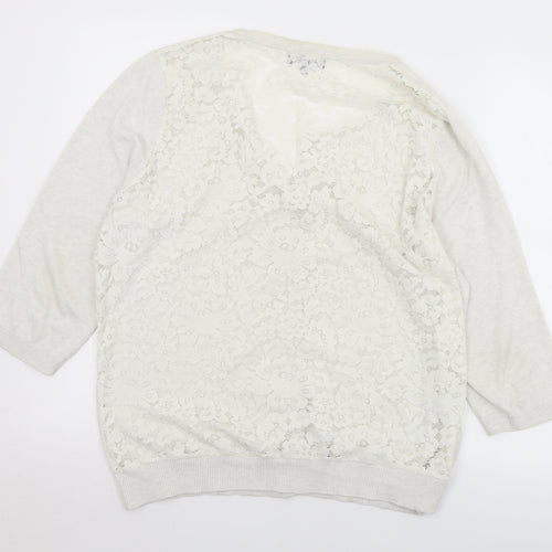 New Look Womens White Round Neck  Polyester Cardigan Jumper Size 18