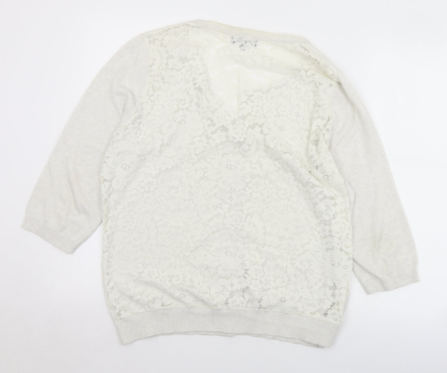 New Look Womens White Round Neck  Polyester Cardigan Jumper Size 18