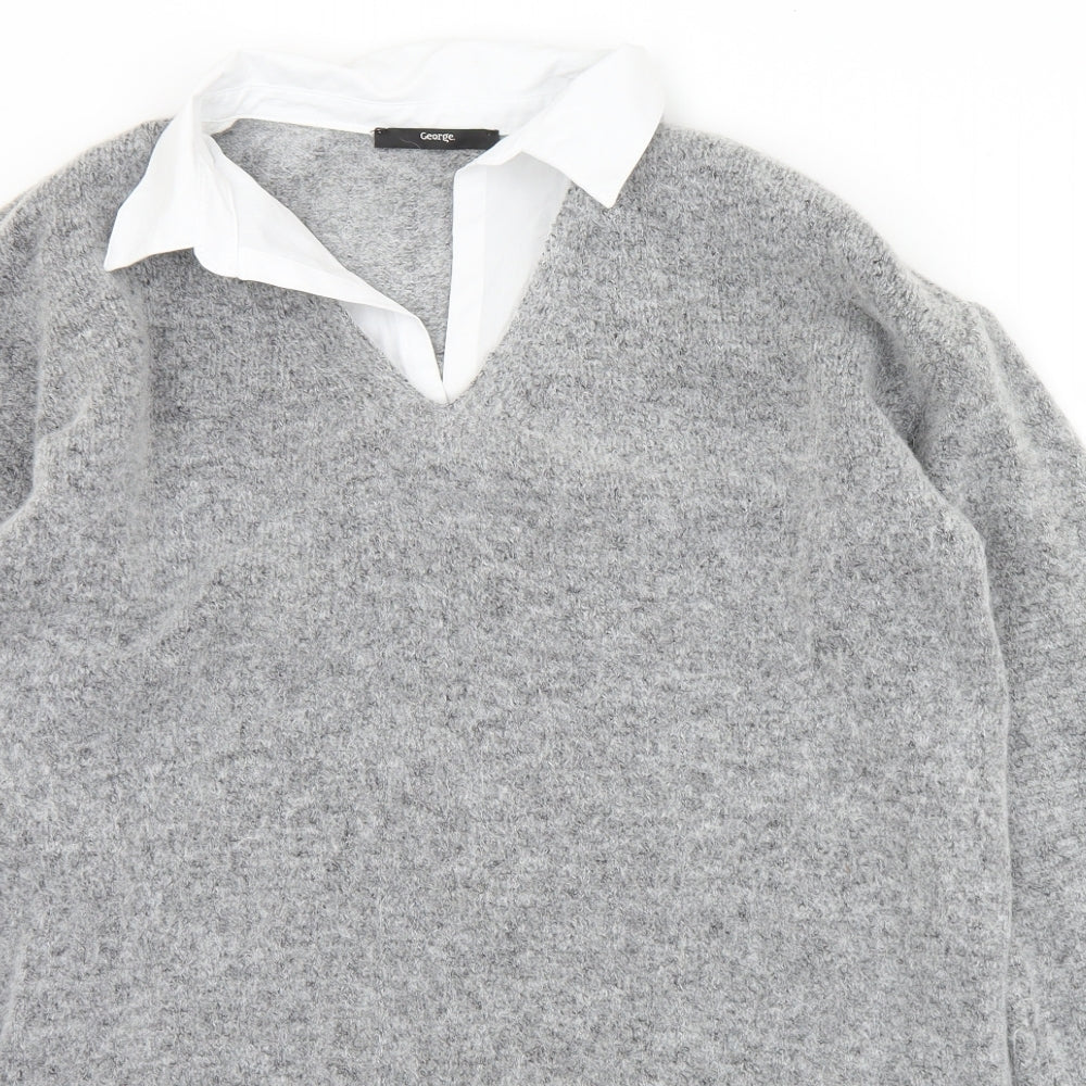 George Womens Grey Collared  Acrylic Pullover Jumper Size L