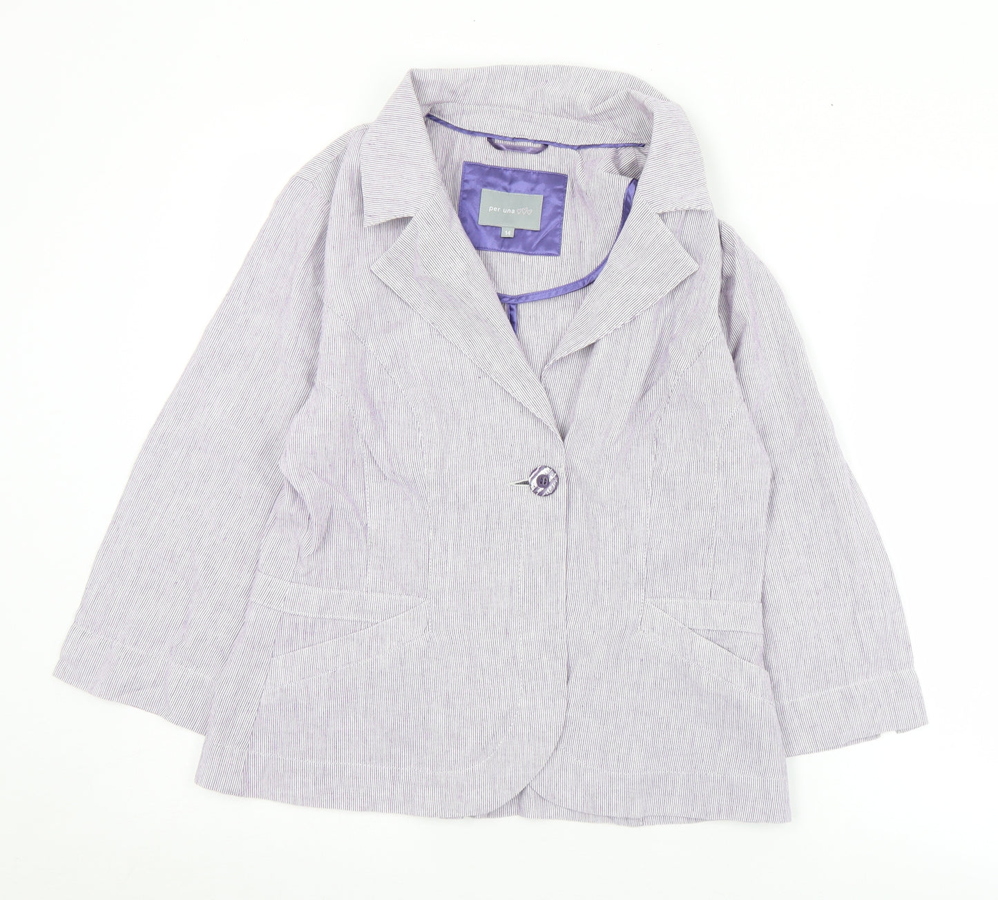 Marks and Spencer Womens Purple Striped  Jacket  Size 14  Button