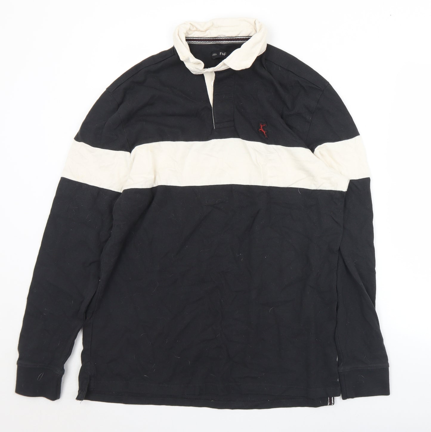 F&F Mens Black  Cotton  Polo Size S Collared Button