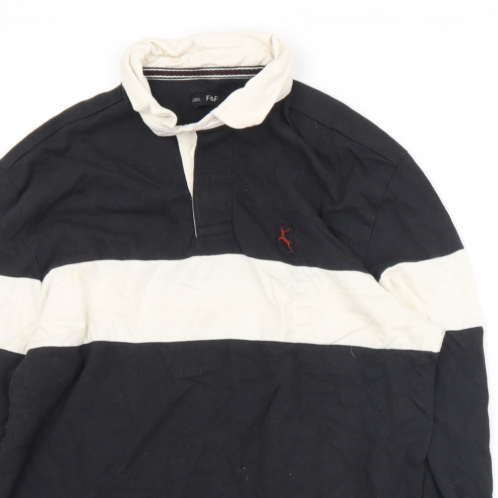 F&F Mens Black  Cotton  Polo Size S Collared Button