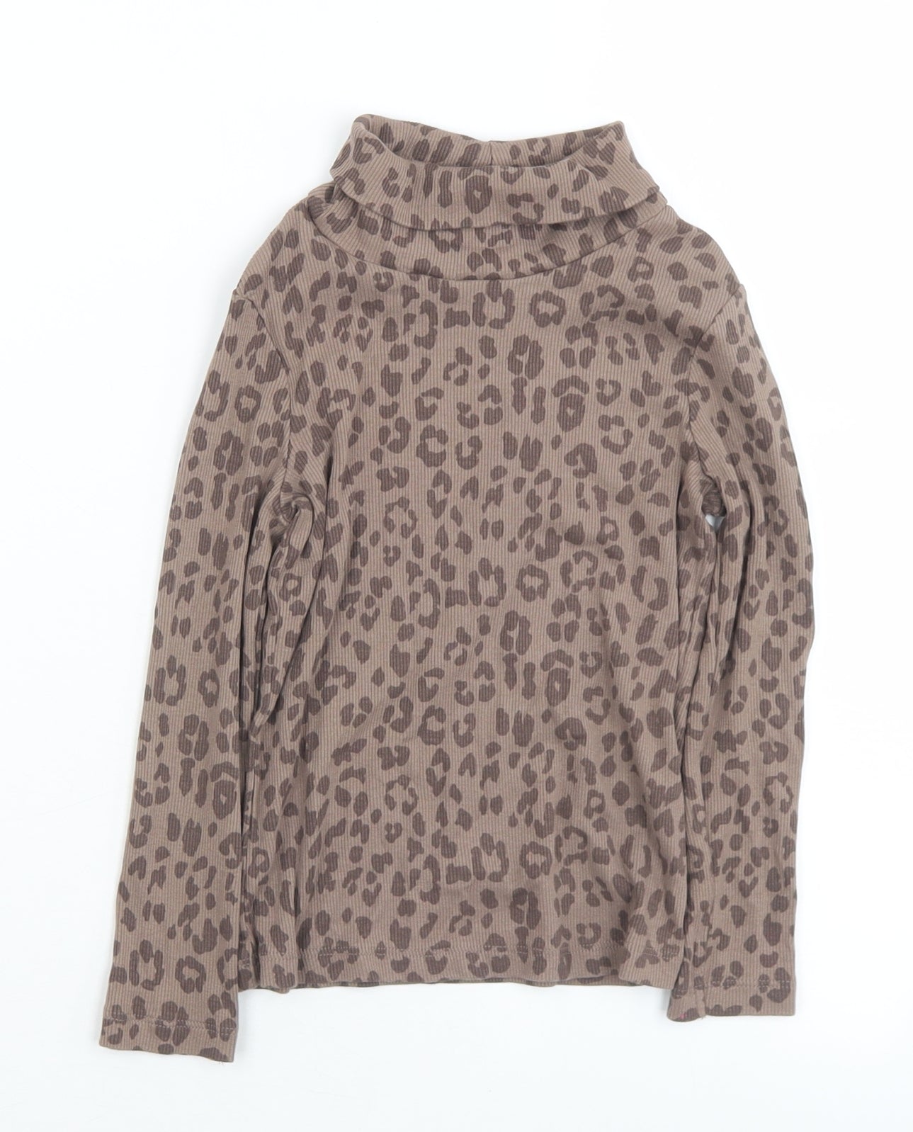 George Girls Brown Animal Print Cotton Jersey T-Shirt Size 4-5 Years Roll Neck