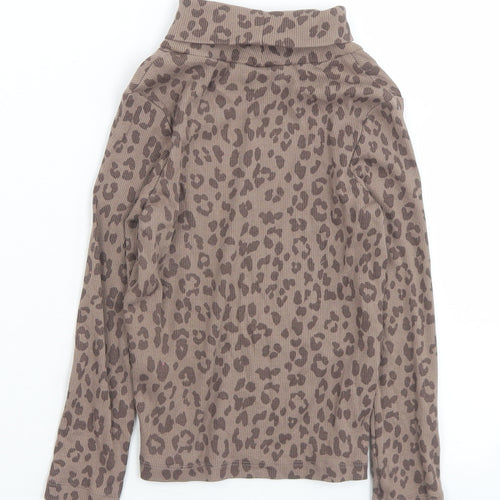 George Girls Brown Animal Print Cotton Jersey T-Shirt Size 4-5 Years Roll Neck
