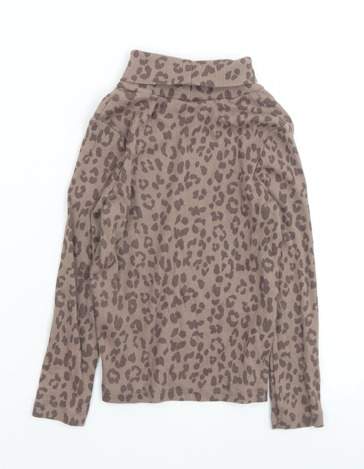 George Girls Brown Animal Print Cotton Jersey T-Shirt Size 4-5 Years Roll Neck