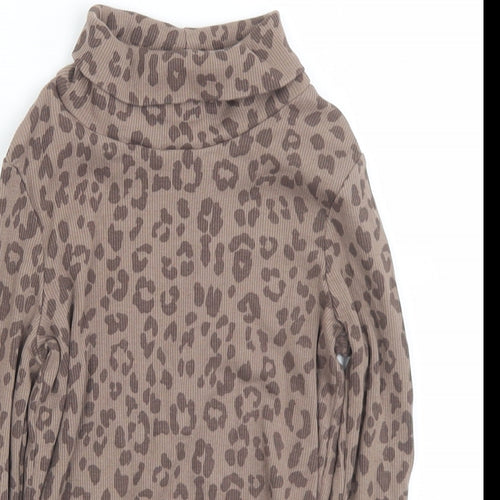 George Girls Brown Animal Print Cotton Jersey T-Shirt Size 4-5 Years Roll Neck