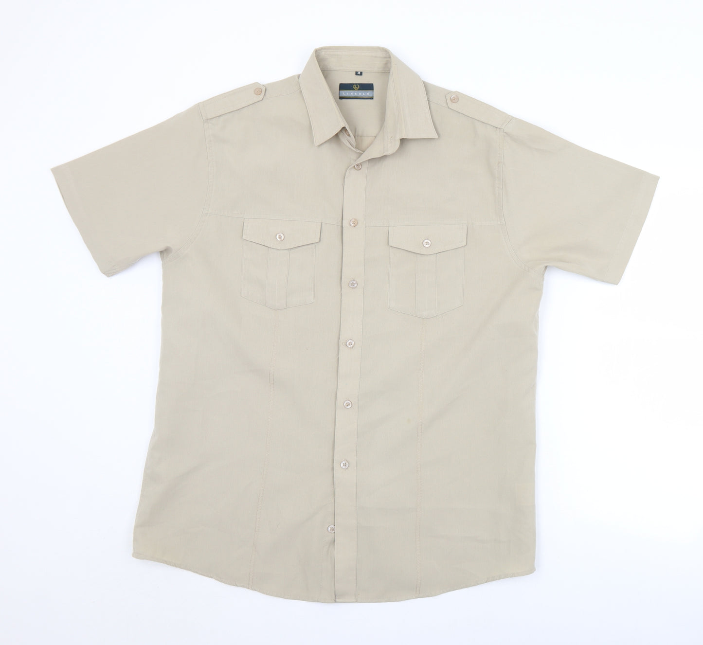Lincoln Mens Brown  Polyester  Button-Up Size M Collared Button