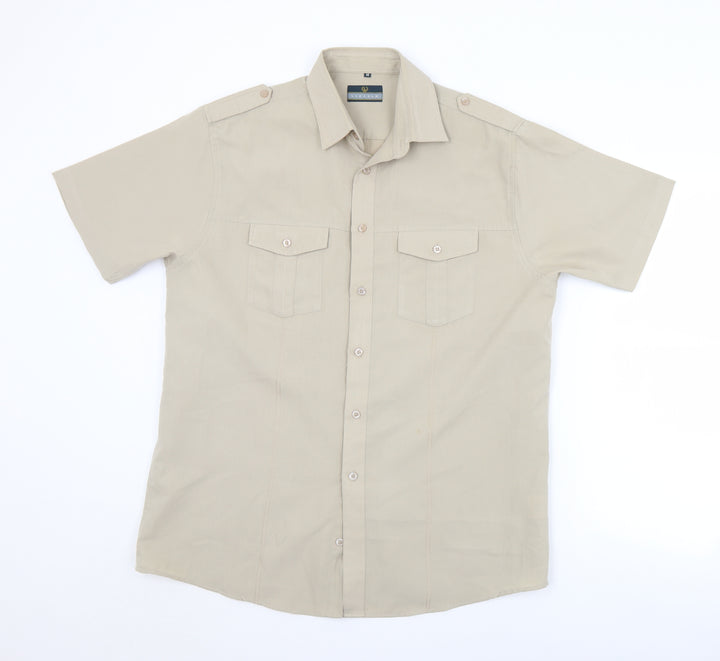 Lincoln Mens Brown  Polyester  Button-Up Size M Collared Button