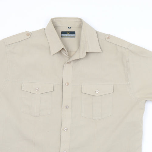 Lincoln Mens Brown  Polyester  Button-Up Size M Collared Button