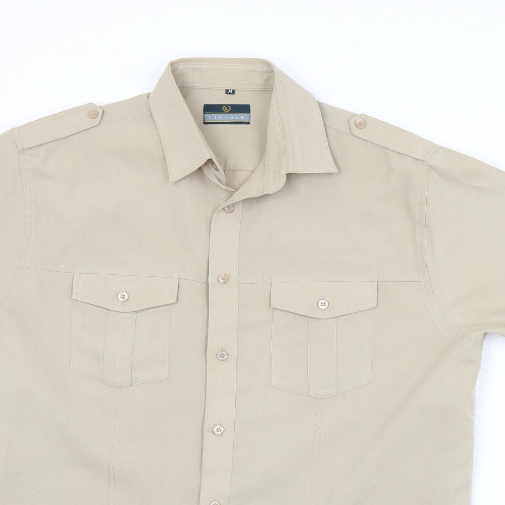 Lincoln Mens Brown  Polyester  Button-Up Size M Collared Button