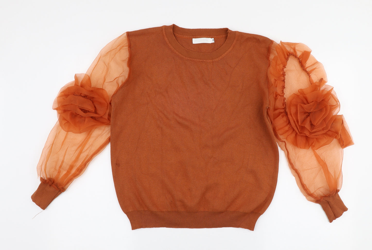 Flamant Rose Womens Orange High Neck  Viscose Pullover Jumper Size M   - puff sleeves