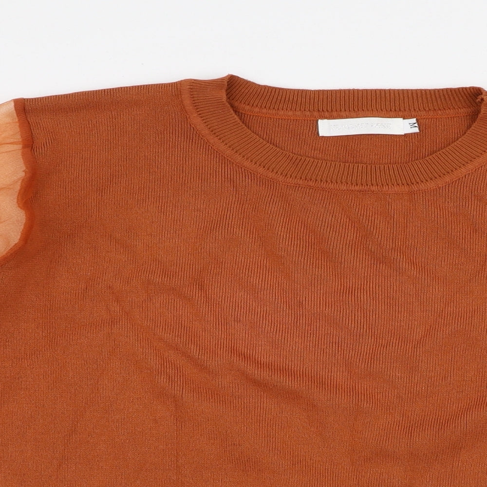 Flamant Rose Womens Orange High Neck  Viscose Pullover Jumper Size M   - puff sleeves