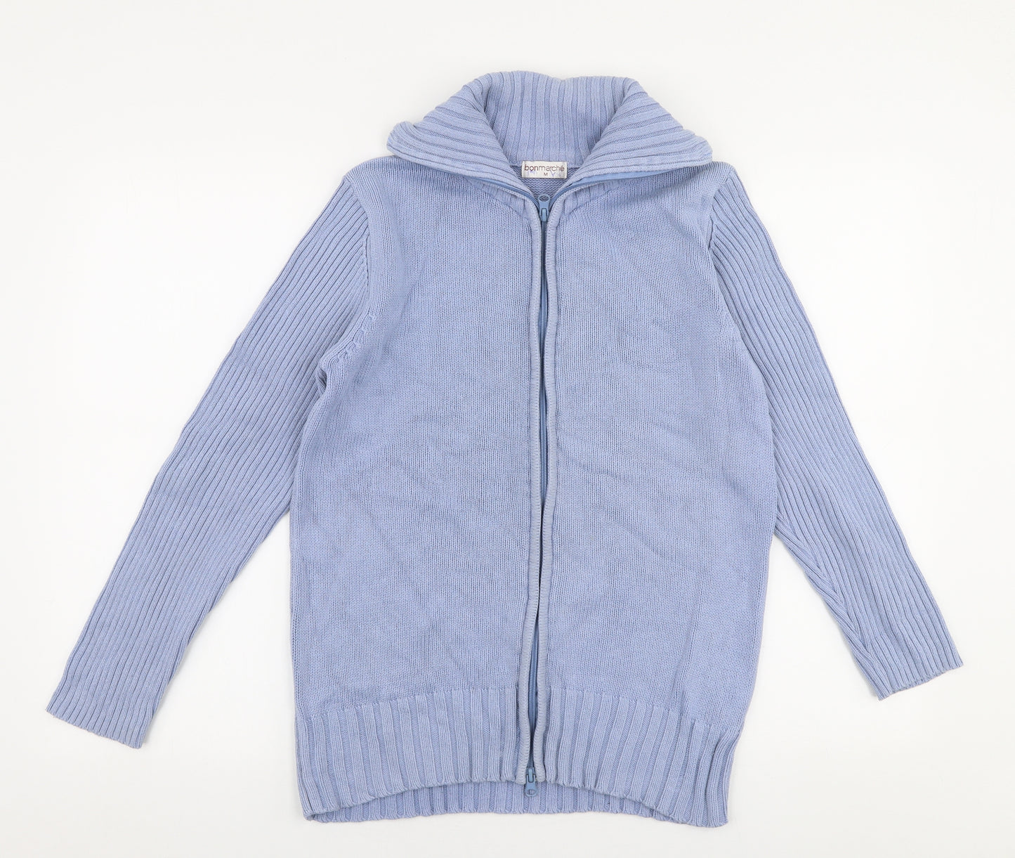 Bonmarche Womens Blue Collared  Cotton Full Zip Jumper Size M