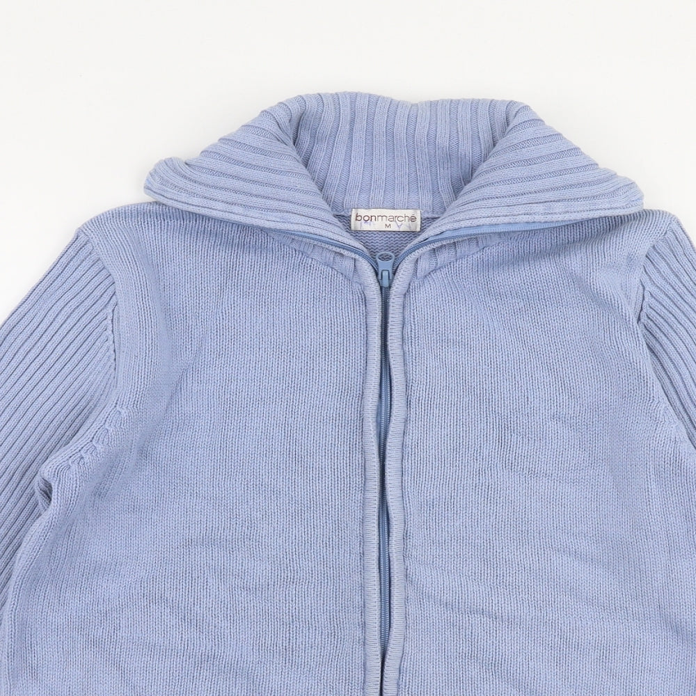 Bonmarche Womens Blue Collared  Cotton Full Zip Jumper Size M