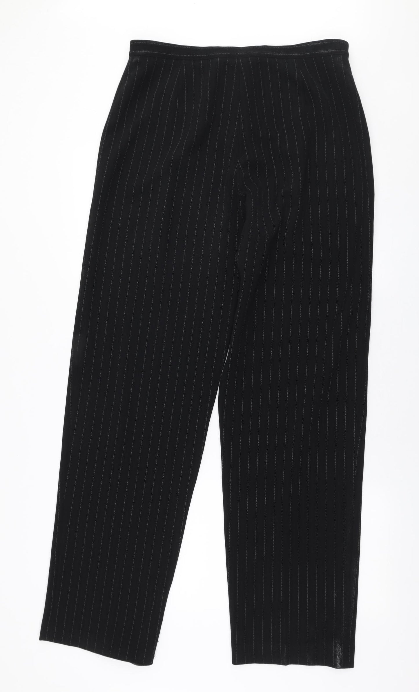 Regine Womens Black Striped Polyester Trousers  Size 14 L33 in Regular Zip