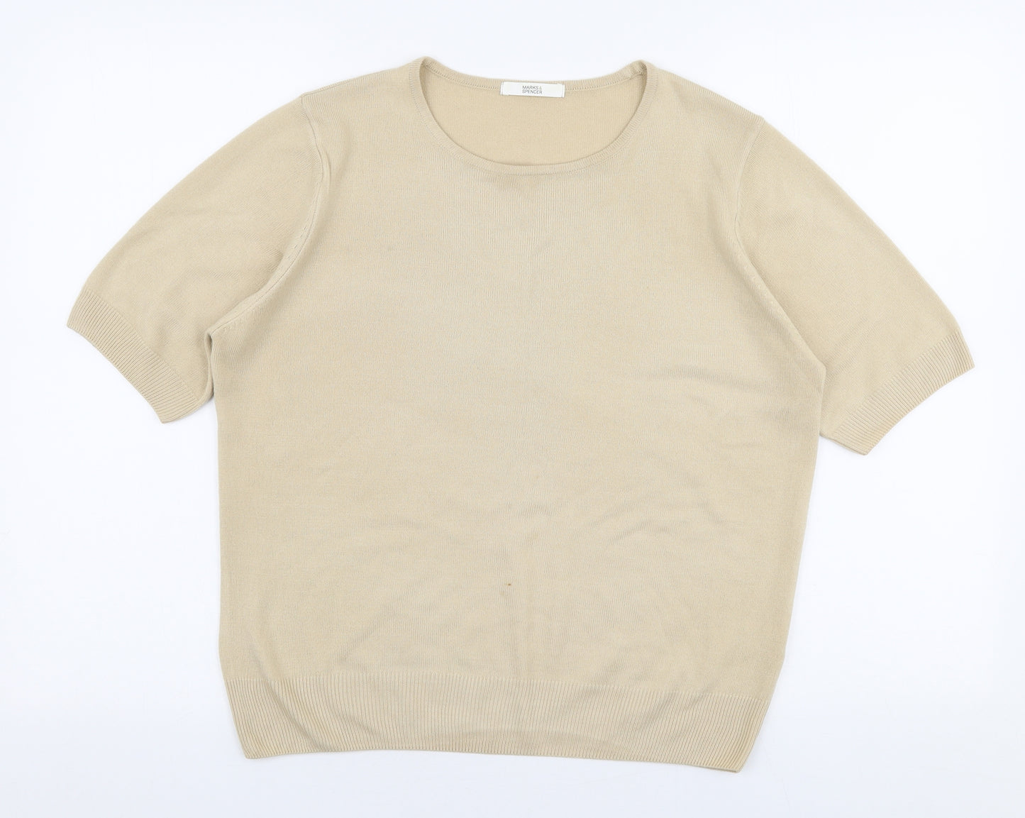 Marks and Spencer Womens Beige  Acrylic Basic T-Shirt Size 14 Round Neck