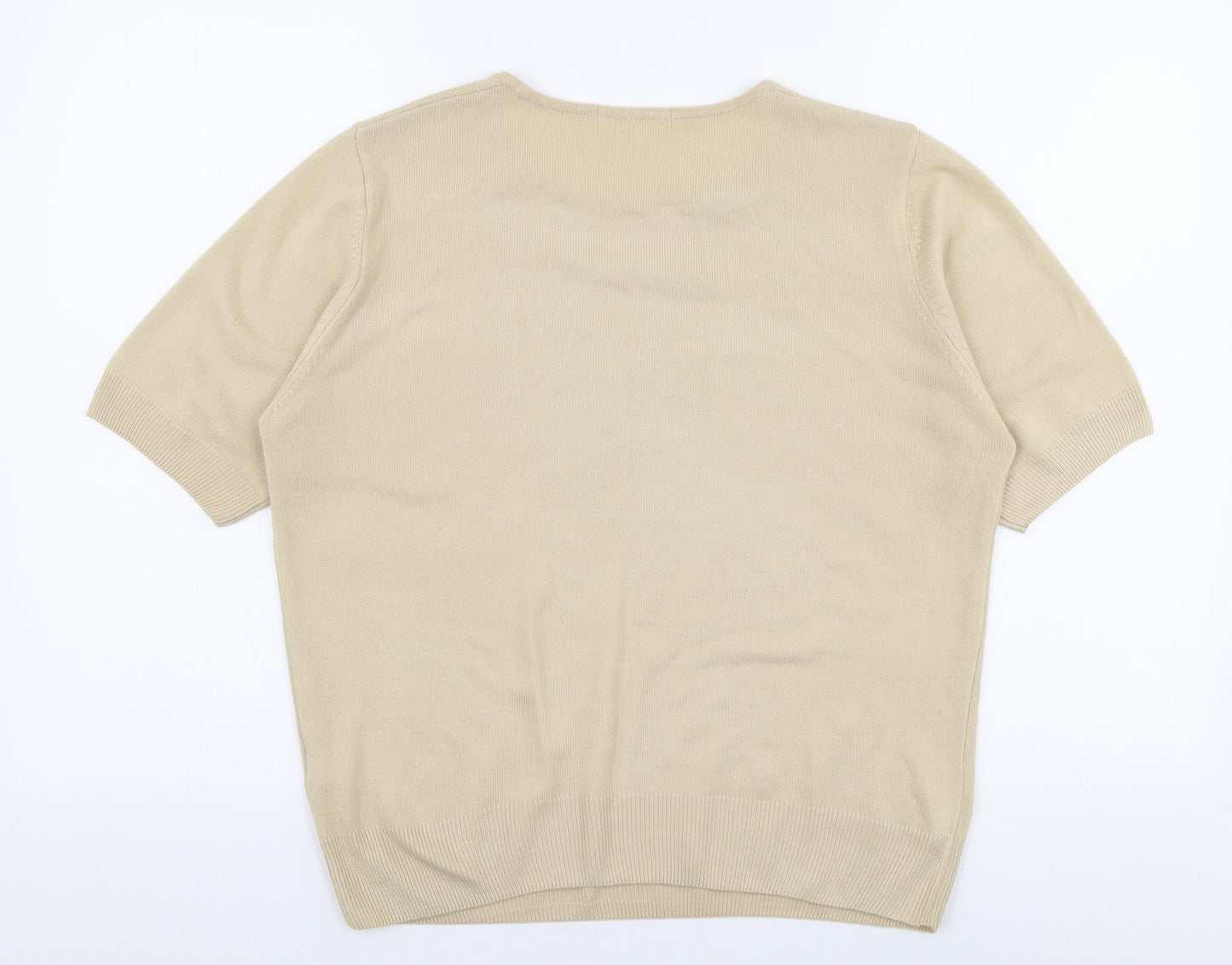 Marks and Spencer Womens Beige  Acrylic Basic T-Shirt Size 14 Round Neck