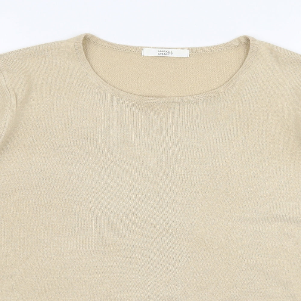 Marks and Spencer Womens Beige  Acrylic Basic T-Shirt Size 14 Round Neck