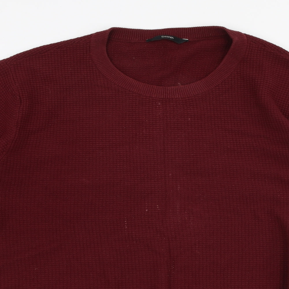 George Mens Red Round Neck  Cotton Pullover Jumper Size XL