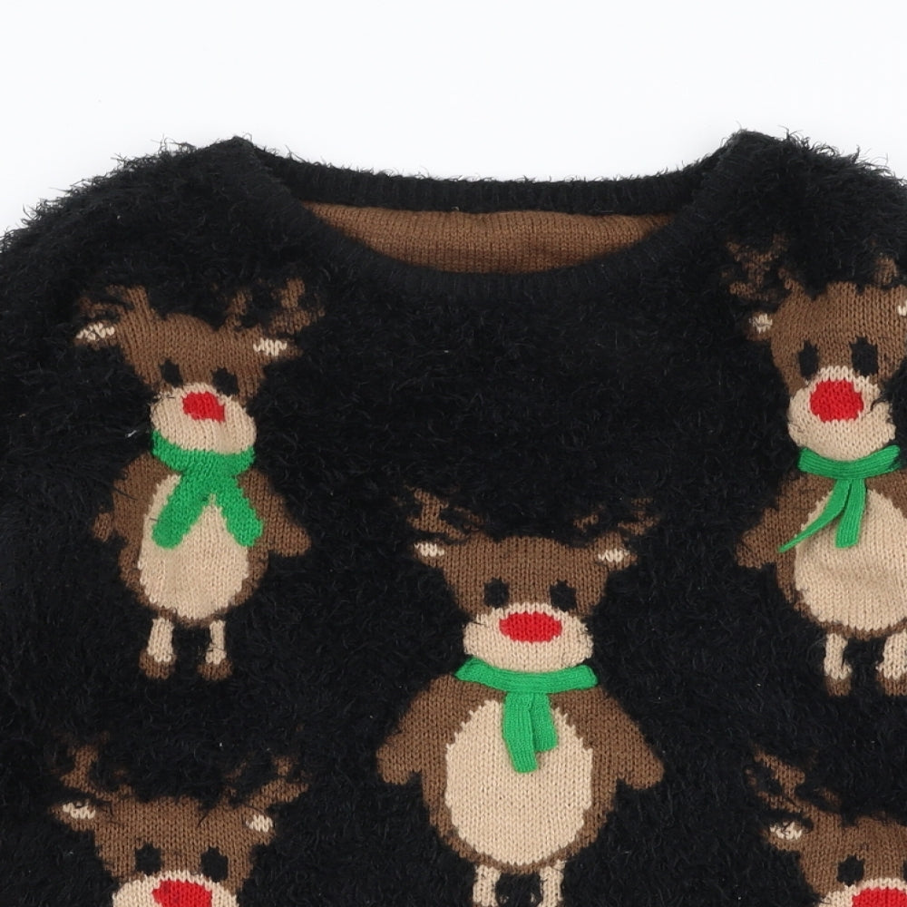 Nutmeg Girls Black Round Neck  Polyester Pullover Jumper Size 12-13 Years  Pullover - Christmas Reindeer